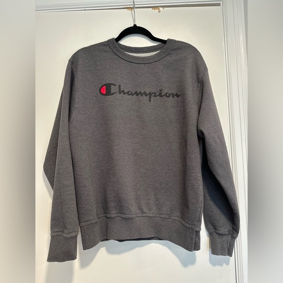 Champion Y2K Pullover Sweatshirt Men's M Dark Gray Spell Out Logo Crew Neck. - Picture 1 of 11